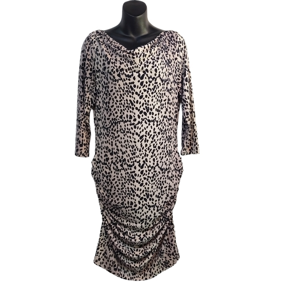 Jennifer Lopez Women's Leopard Print 3/4 Sleeves Stretch Bodycon Dress Size L